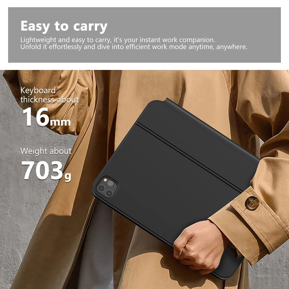 GOOJODOQ For iPad Air 4/5/6/7 Pro 11 (2018-2024) แป้นพิมพ์ไร้สาย Bluetooth Touchpad - Image 3