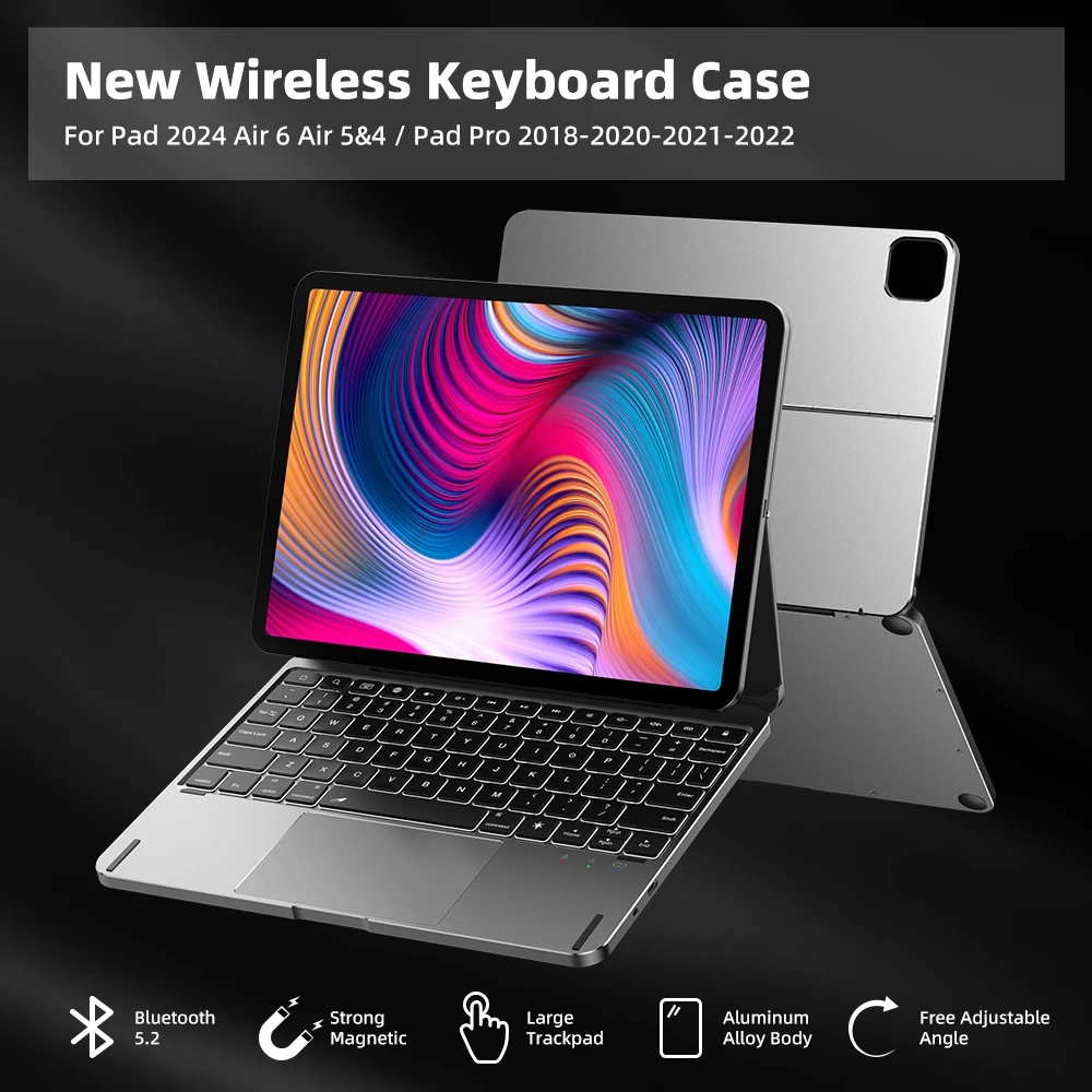 GOOJODOQ Wireless Keyboard Case Bluetooth 5.2 Multiple Adjustable Angle for iPad AIr4 5 10.9 Pro 11 Convertible Durable - Image 8