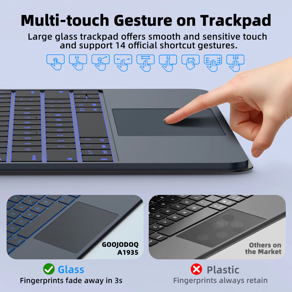 GOOJODOQ คีย์บอร์ดควบคุมน้ําหนักเบาสําหรับการเชื่อมต่อแม่เหล็ก Ipad Smooth Glass Trackpad มัลติมีเดียแถวและหน้าจอ LED - Image 5