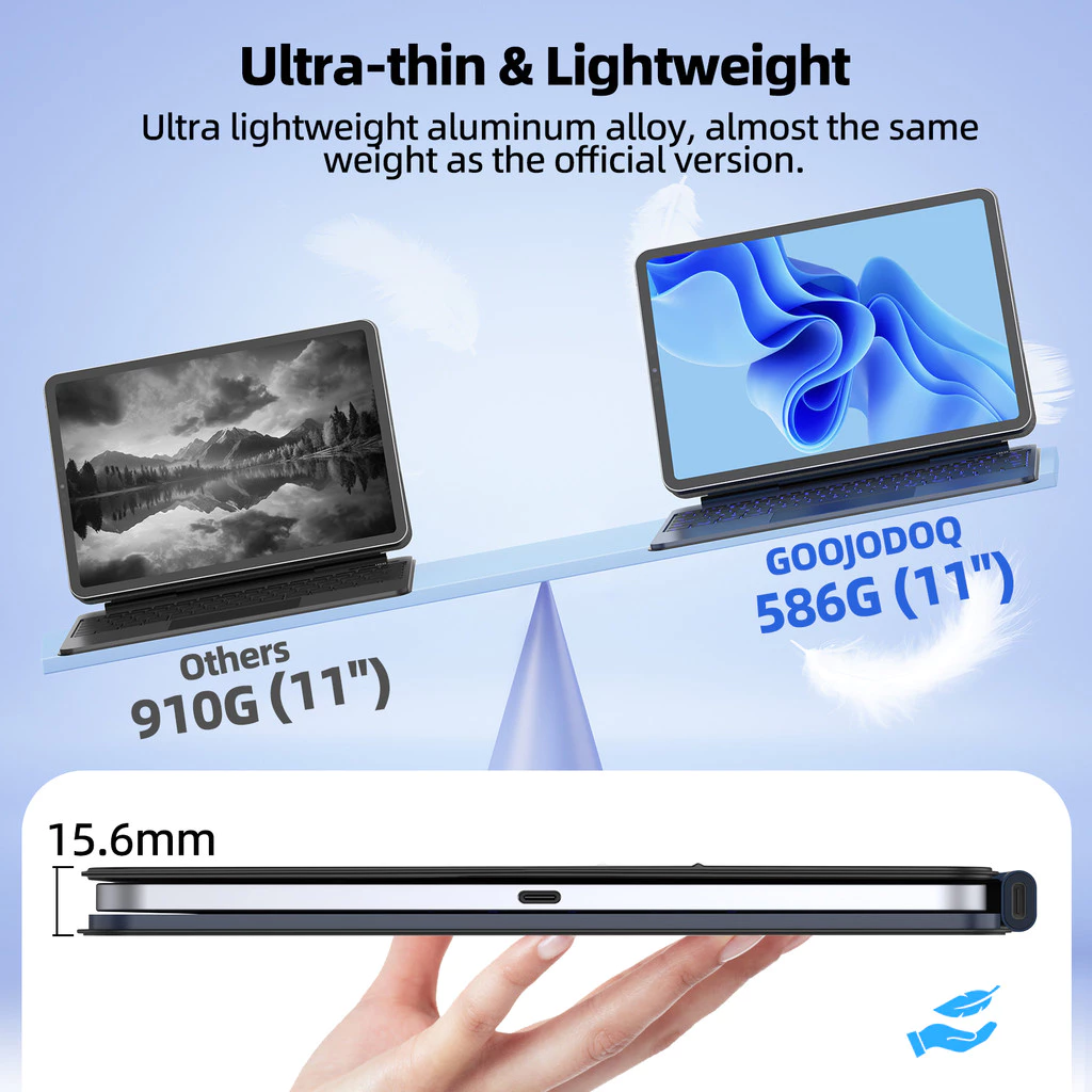 GOOJODOQ คีย์บอร์ดควบคุมน้ําหนักเบาสําหรับการเชื่อมต่อแม่เหล็ก Ipad Smooth Glass Trackpad มัลติมีเดียแถวและหน้าจอ LED - Image 7