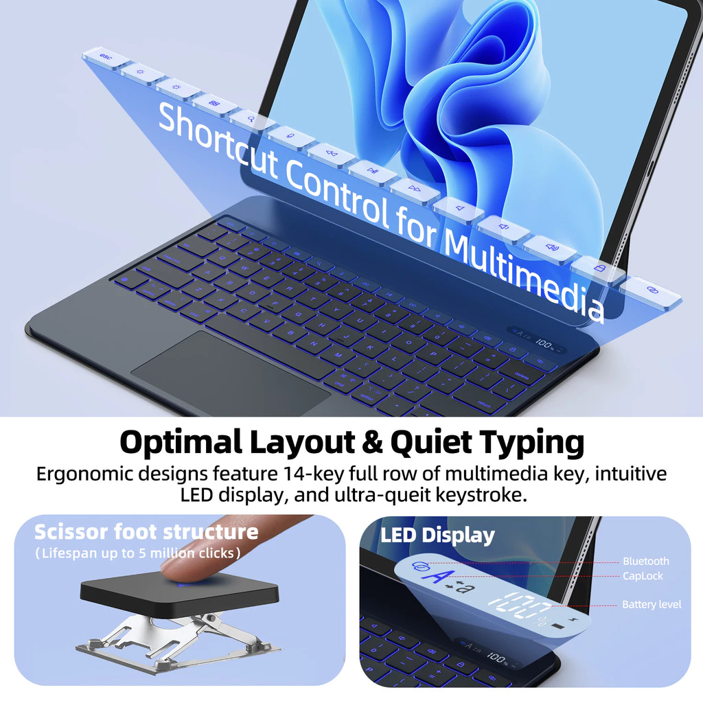 GOOJODOQ คีย์บอร์ดควบคุมน้ําหนักเบาสําหรับการเชื่อมต่อแม่เหล็ก Ipad Smooth Glass Trackpad มัลติมีเดียแถวและหน้าจอ LED - Image 6